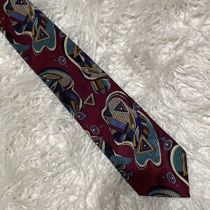 Zianetti Men’s Neck Tie Abstract Art Design Burgundy 100% Silk Vintage Italy